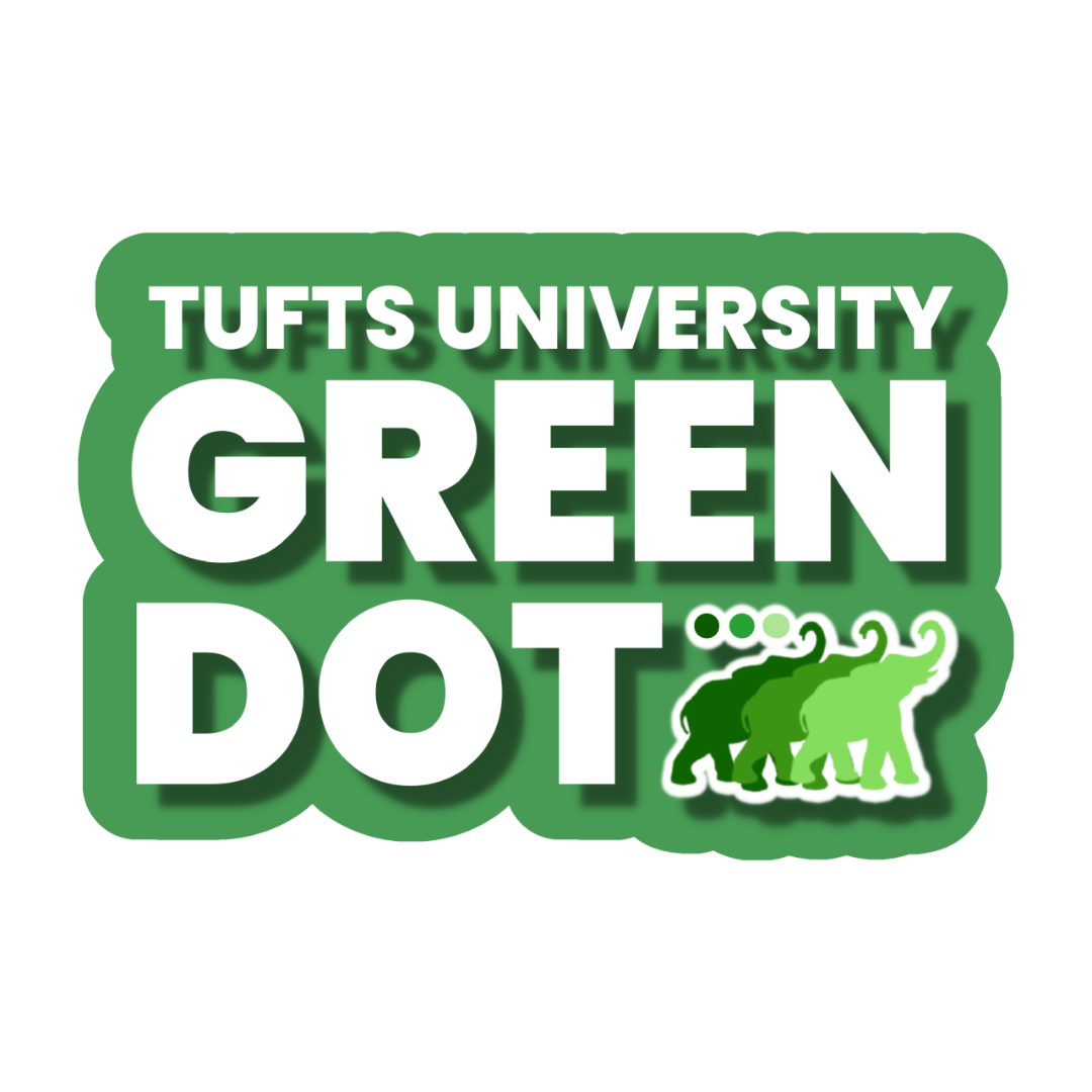 Tufts University Green Dot sticker with green elephants