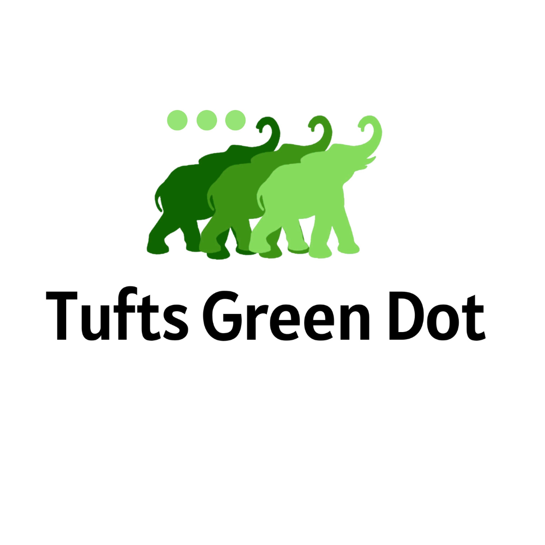 Tufts Green Dot sticker with three elephants